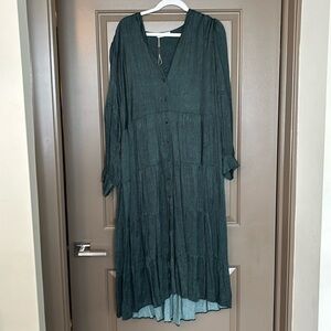 Green, satiny maxi dress from Ireland